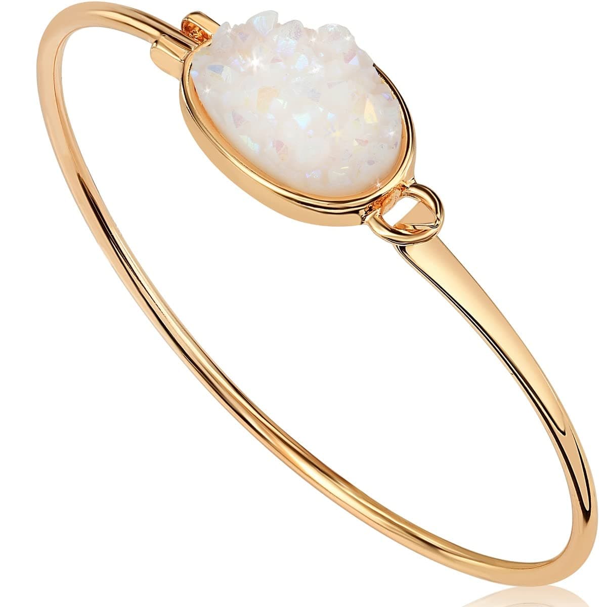 Humble Chic Simulated Druzy Cuff - Stackable Simple Thin Wire Gold-Tone Bangle Bracelets for Women