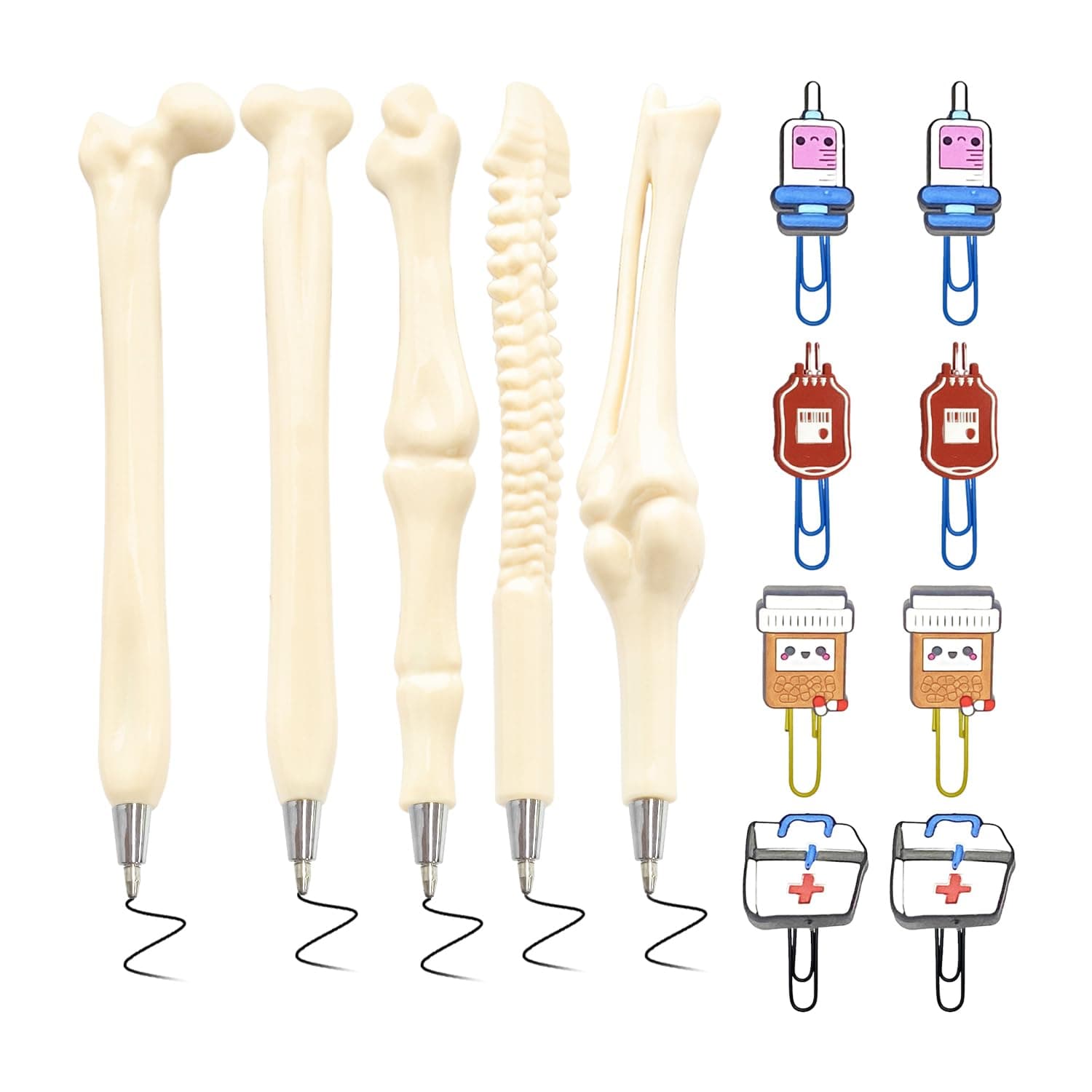 5 Bone Modeling Pens and 8 Paper Clips, Creative Modeling Pens, Novel and Funny Stationery, Cute Ballpoint Pens