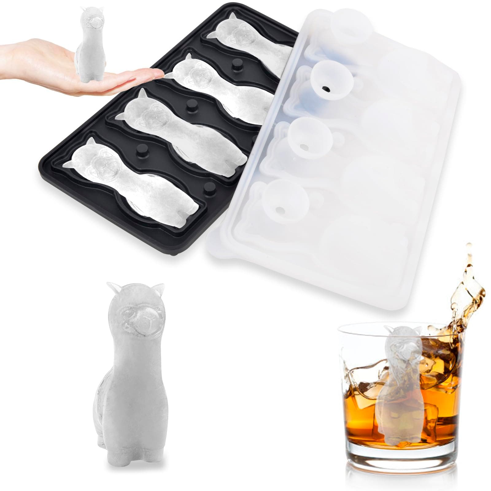 Alpaca Ice Cube Tray Mold - 3D Alpaca Shape Ice Cube Trays, Cute Ice Cube Molds for Whiskey Bourbon, 4-Hole Large Fun Shapes Ice Cube Trays, Funny Alpaca Gifts for Alpaca Lovers Women Men