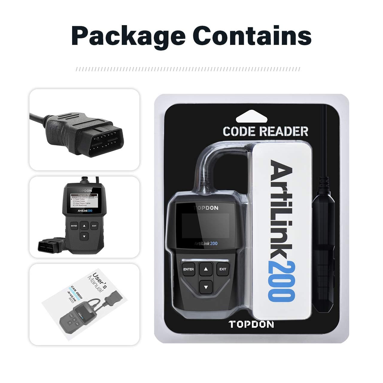 Topdon obd2 code reader, Black, AL200