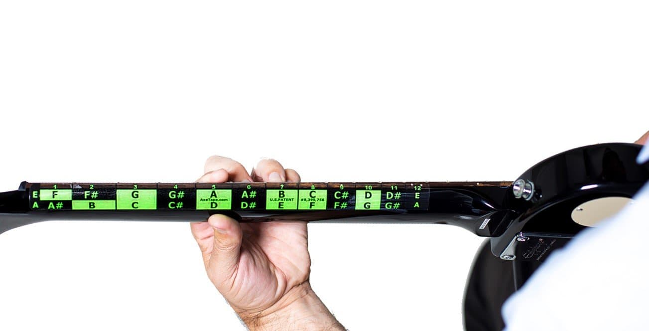 Learn Guitar Fretboard Note Decals - 24.75" Scale - (2 Pack) (Neon Green)