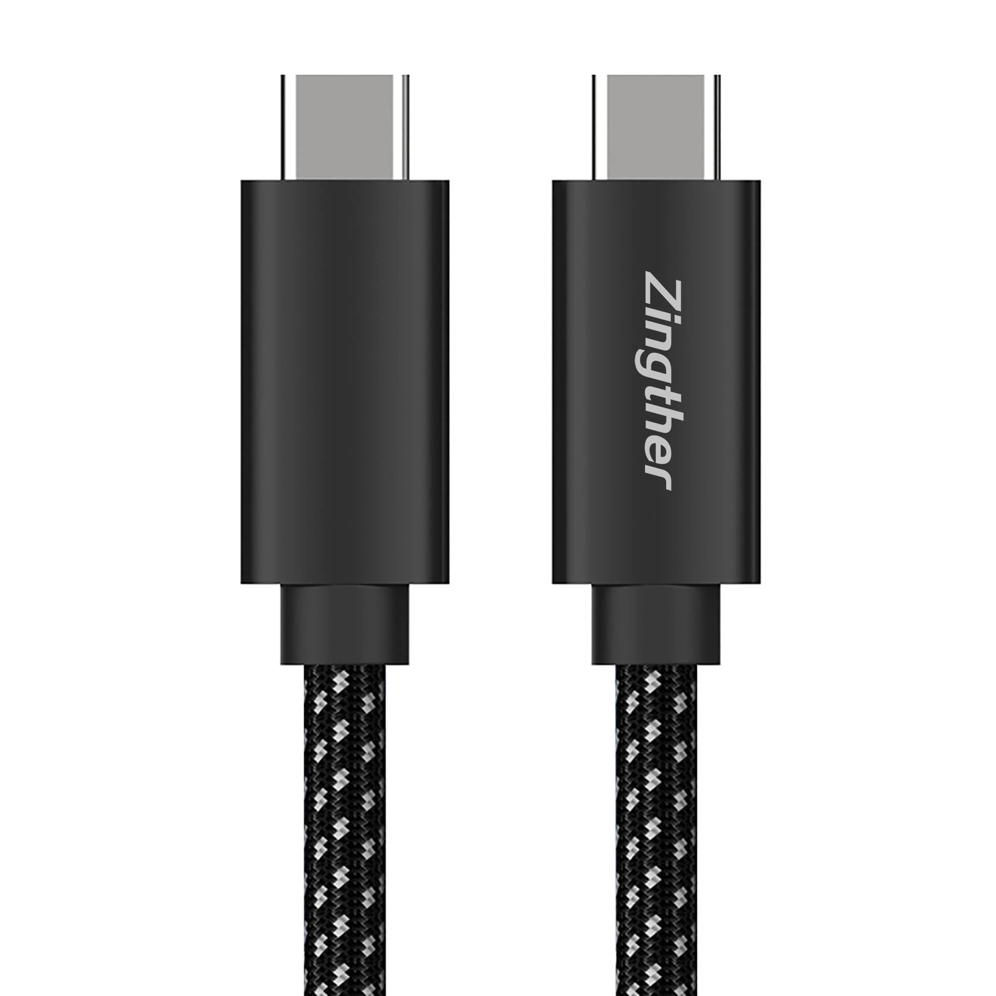 Zingther Super Speed USB C Data Thunderbolt 4 Cable, 40Gbps, 100W Fast Charging Cord and 8K 60Hz Monitor Link, Compatible with All Thunderbolt 3, 4 and 5 Devices - Black/Grey, 2m/6.6ft