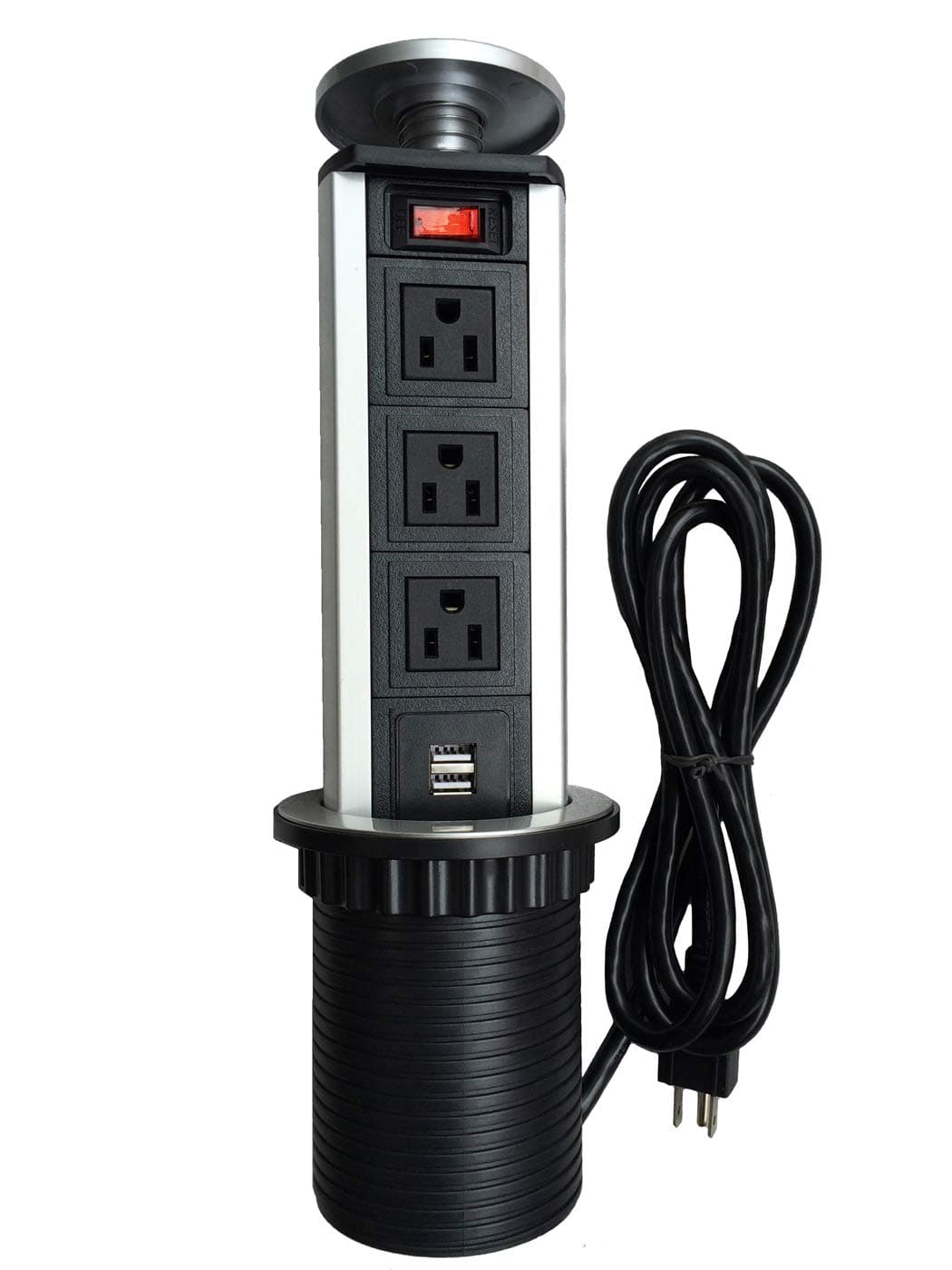 TANCH Pulling Pop up Power Outlet Safe Hidden Tabletop Socket with 3 US Jacks and 2 USB Ports and Surge Protector for Meeting room Office Home Exhibition Stand Wall.