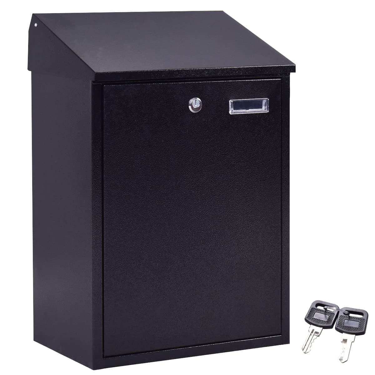 GiantexUK Wall Mounted Post Box, Large Lockable Mailbox with Keys, Weather Resistant Letterbox Newspaper Holder, 32 x 21 x 48cm (Black)