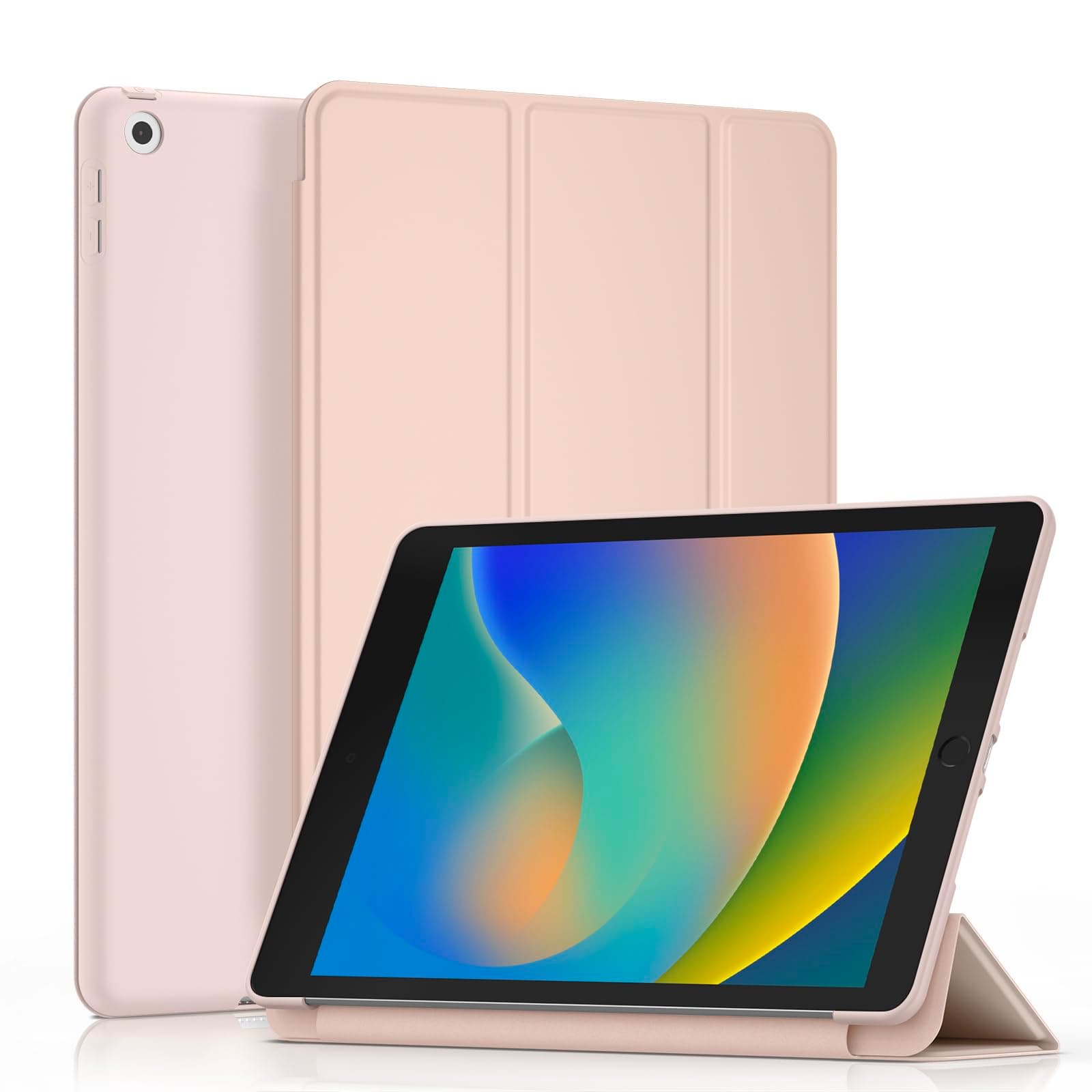 VANCLE PU Case for iPad 9/8/7 (10.2-Inch, 2021/2020/2019 Model, 9th/8th/7th Generation) ，Slim Stand Hard Back Shell Protective Smart Cover Case for 10.2 Inch iPad 9/8/7 (Light Pink)