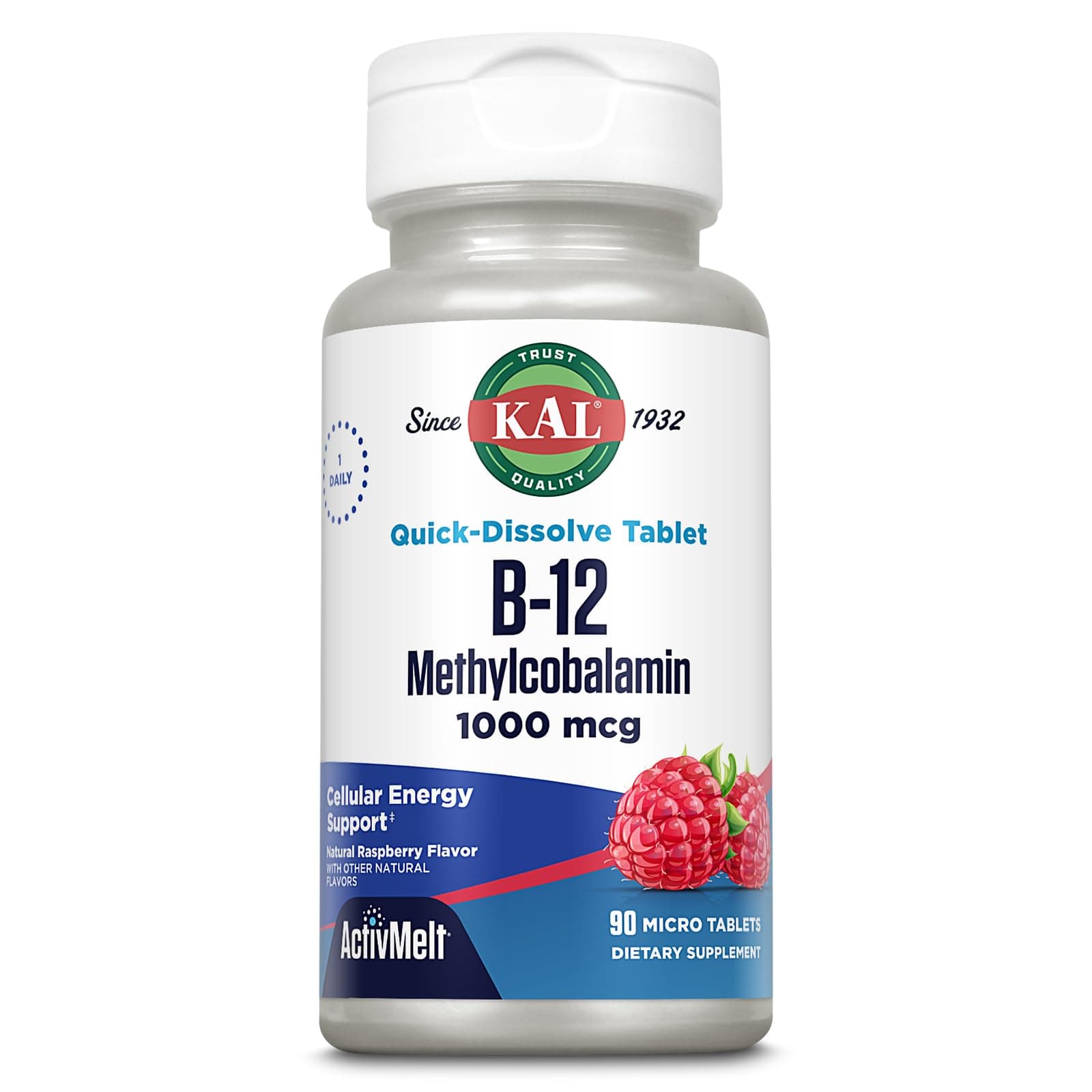 Vitamin B12 Methylcobalamin 1000mcg, Healthy Energy, Metabolism, Nerve & Red Blood Cell Support,* Fast Dissolve ActivMelt, Optimal Absorption, Natural Raspberry Flavor, 90 Servings, 90 Micro Tabs
