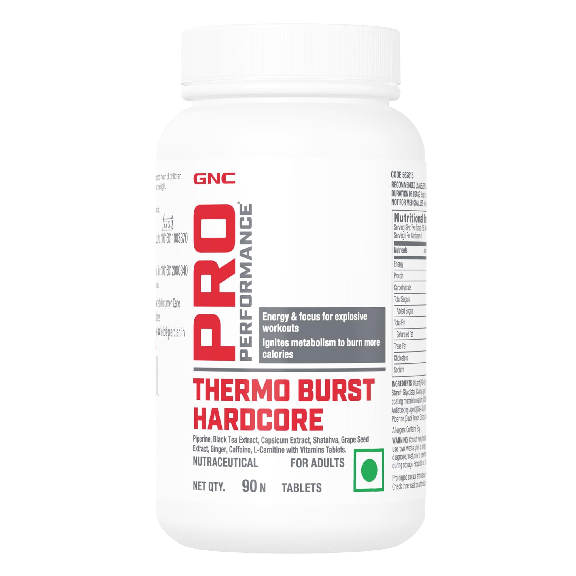 GNC Pro Performance Thermo Burst Hardcore Fat Burner | 90 Tablets | Burns More Calories | Boosts Energy & Focus | Increases Metabolism | Healthy Weight Control | Formulated in USA