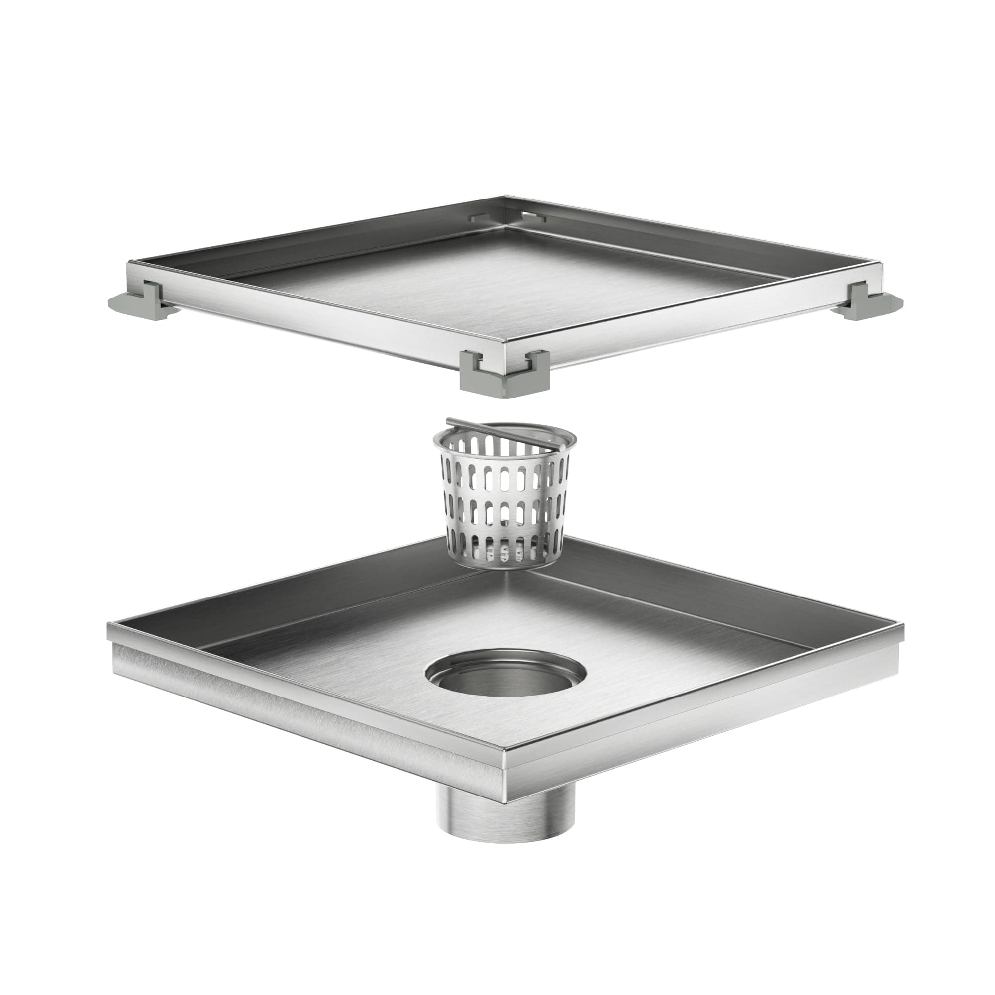 Neodrain 8-Inch Square Shower Drain with Removable Tile insert Grate, Brushed 304 Stainless Steel, With WATERMARK&CUPC Certified, Includes Hair Strainer