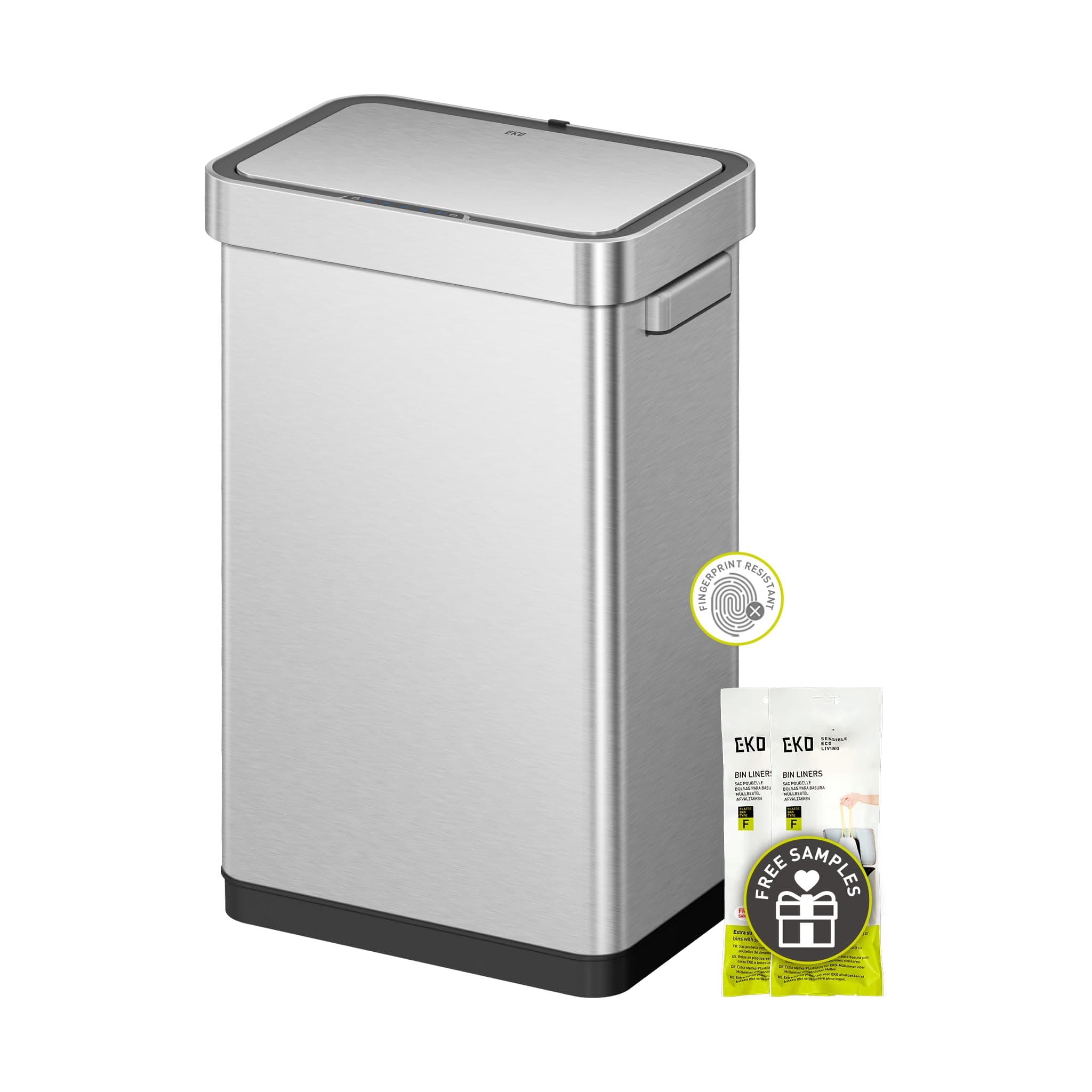 EKO Deluxe Mirage-T 50 Liter / 13.2 Gallon Touchless Rectangular Motion Sensor Trash Can, Matte Stainless Steel Finish