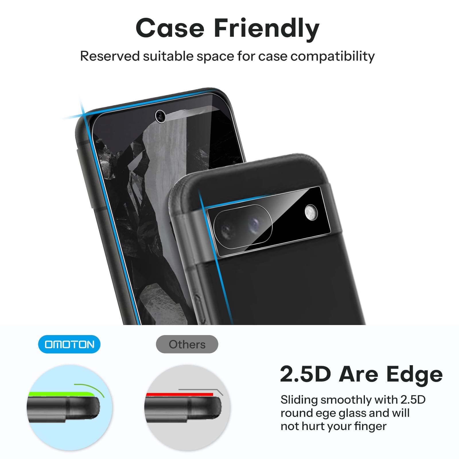 OMOTON 3+2 Pack for Google Pixel 8a Screen Protector, 3 Pack Tempered Glass Screen Protector & 2 Pack Camera Lens Protector for Pixel 8a 2024 Released 6.1-inch, Case Friendly/9H Hardness
