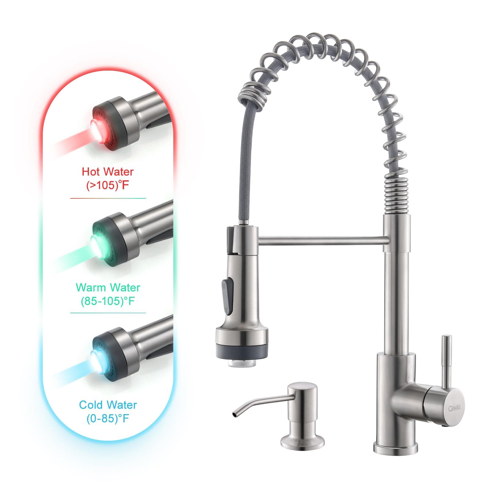 Kitchen Faucet with Soap Dispenser Single Hole Pull Down Sprayer LED Faucet, Suitable for Farmhouses, RV, Laundry Room, Outdoor, and Campers. Llave para fregadero de cocina Brushed Nickel