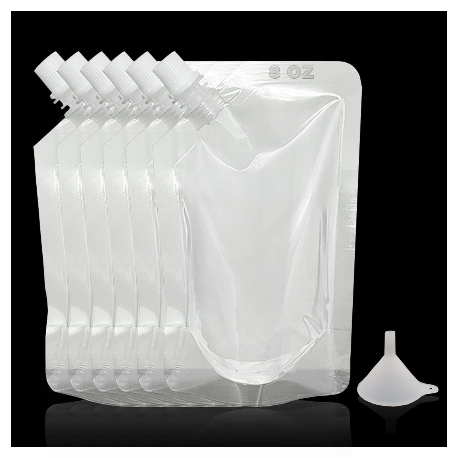 6-Piece Drinks Flasks - Reusable Plastic Flasks for Sneaking, with Funnel - 8oz Each