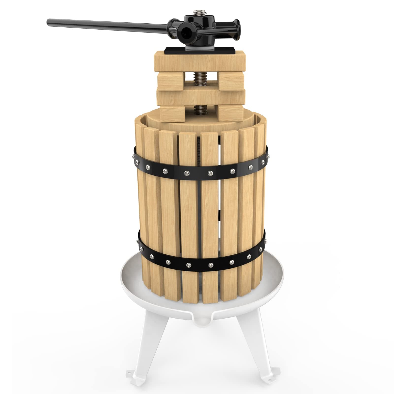 SQUEEZE master Fruit Press- 1.6 Gallon/6L-Solid Wood Basket Wine Press-Vintage traditional juicer-6 Press Wooden Blocks-Pole Handle Bar for Juice,Wine,Cider-1 free filter bag included