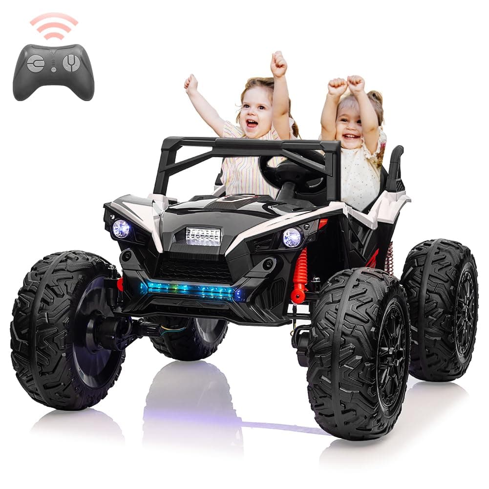 2 Seaters 24V Ride on UTV with Remote Control,10AH Battery, 400W Powerful Motors with 17" EVA Wheels, 20.5“ Seat Width Electric Ride Toy with Metal Suspension,LED Lights,Music,Horn (White)