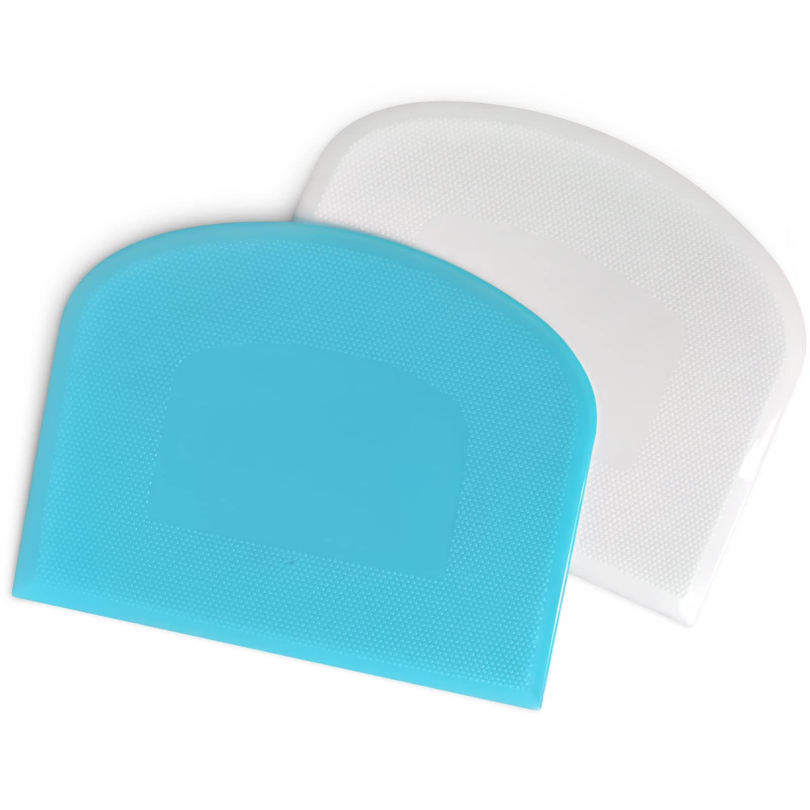 Bowl Spatula & Bench Scraper,Flexible Plastic Multipurpose Kitchen Pastry Cutter Tool,Food Scrappers for Bread Dough Baking Cake Fondant Icing,Set of 2 Pieces - White&Blue