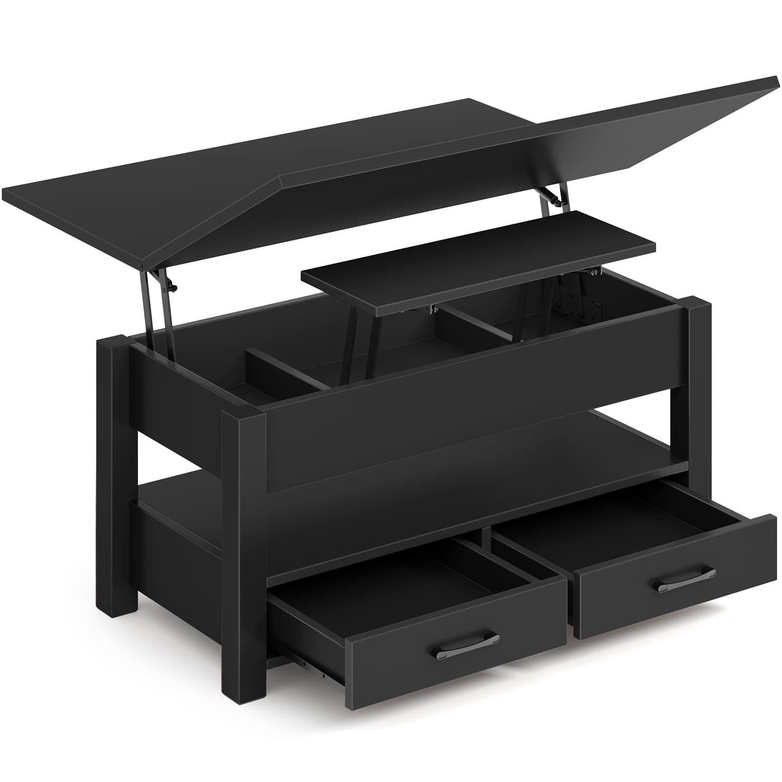 Coffee Table Lift Top, Multi-Function Convertible Coffee Table with Drawers and Hidden Compartment, Converts to Dining Table for Living Room, Home Office,Black
