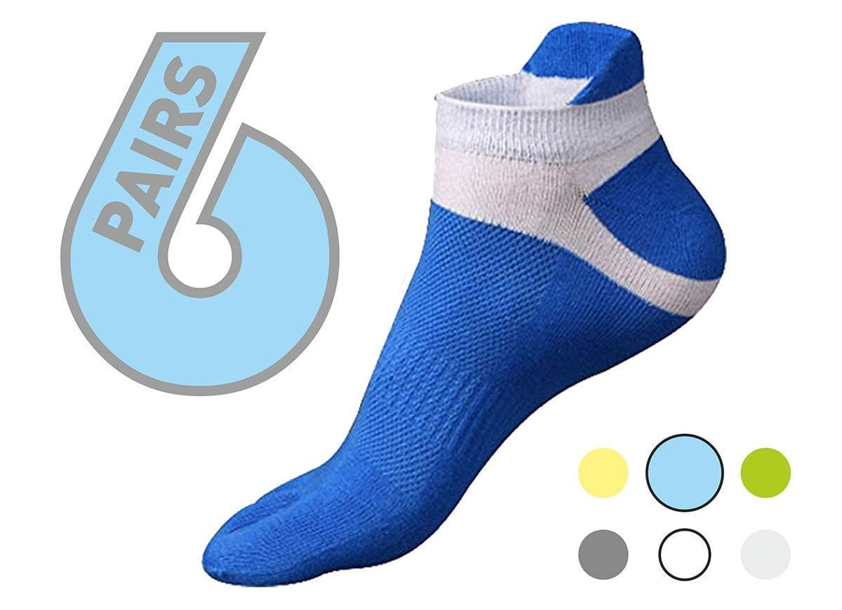 Five toe socks 6 pack - toes separated comfortable socks for athletic, running, walking, yoga and casual use (Blue, White)