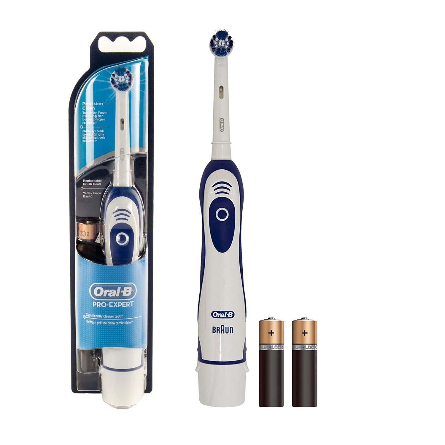 Pro Expert Battery Powered Toothbrush with Replaceable 2 x AA Batteries and 1 x Precision Clean Brush Head