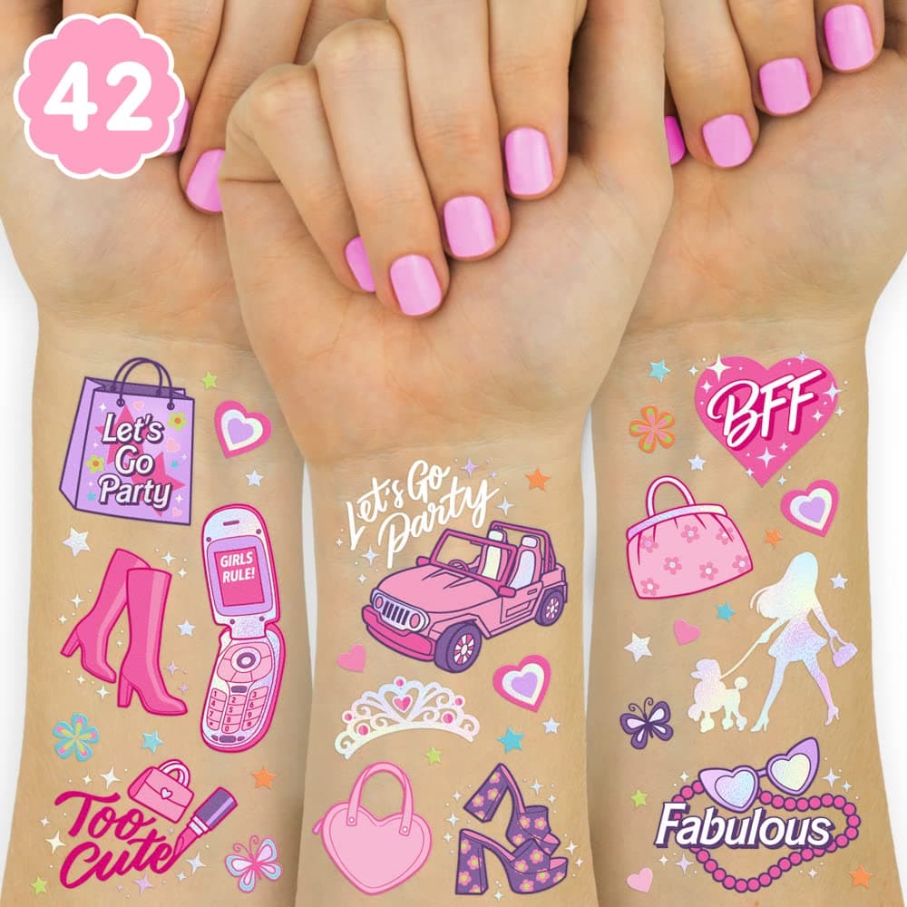 xo, Fetti Pink Party Temporary Tattoos - 42 styles | Pink Birthday Party Supplies, Party Favor, Cute Decorations, Easter Basket