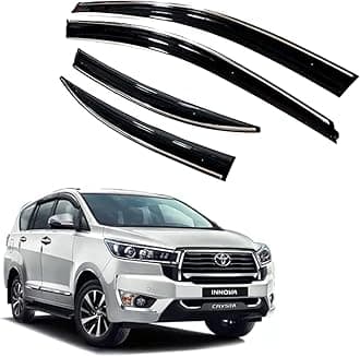 Premium Chromeline & Silverline Unbreakable Car Rear Window Wind Deflectors & Side Door Visor Rain Guard Compatible with (Toyota Innova Crysta (2021 Onwards))