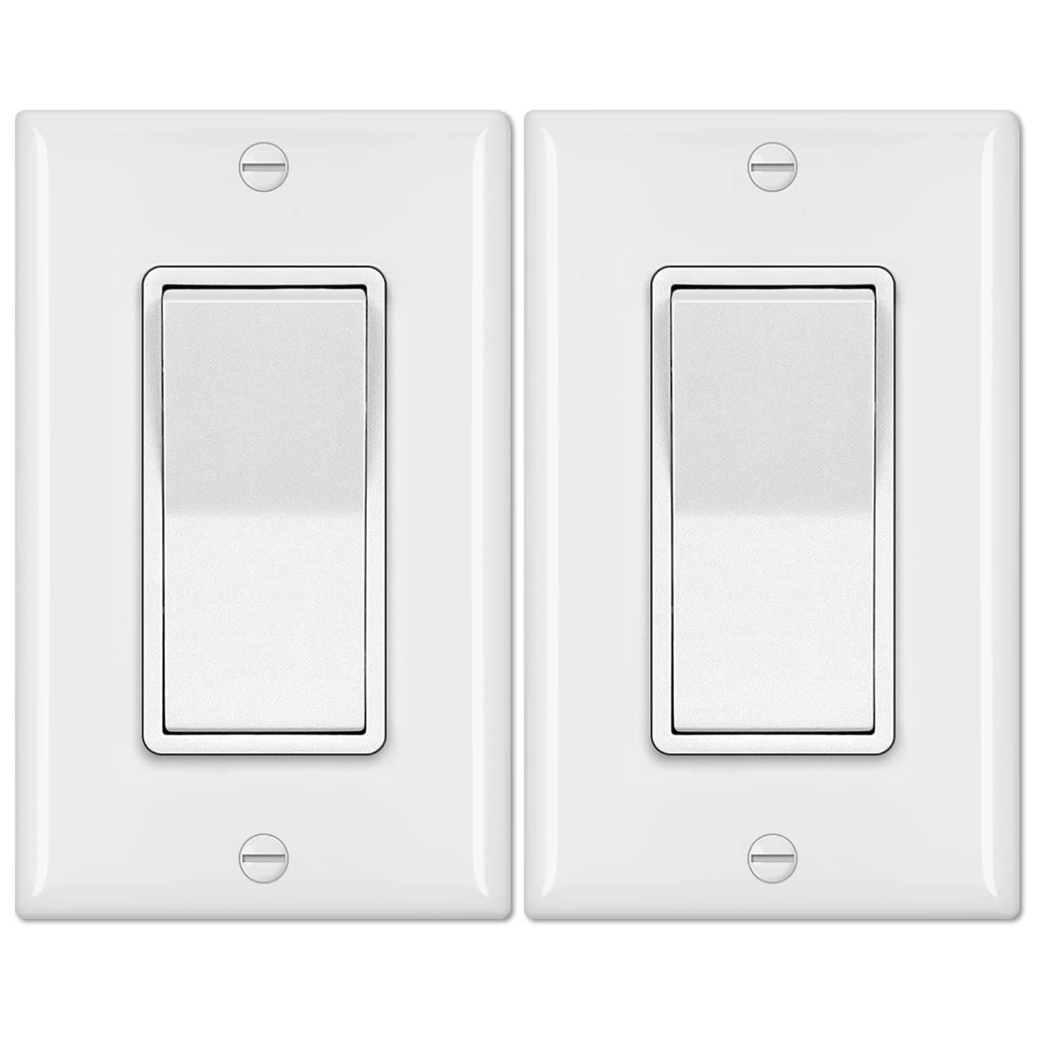 BESTTEN 2 Pack 4-Way Decorator Wall Light Switch with Wallplate, 15A 120/277V, On/Off Paddle Rocker Interrupter, Self-Grounding, UL Listed, White