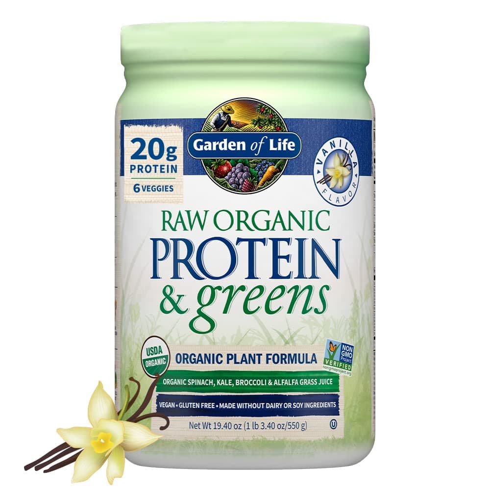 Raw Organic Protein & Greens Vanilla - Vegan Protein Powder for Women and Men, Plant and Pea Proteins, Greens & Probiotics, Gluten Free Low Carb Shake Made Without Dairy 20 Servings