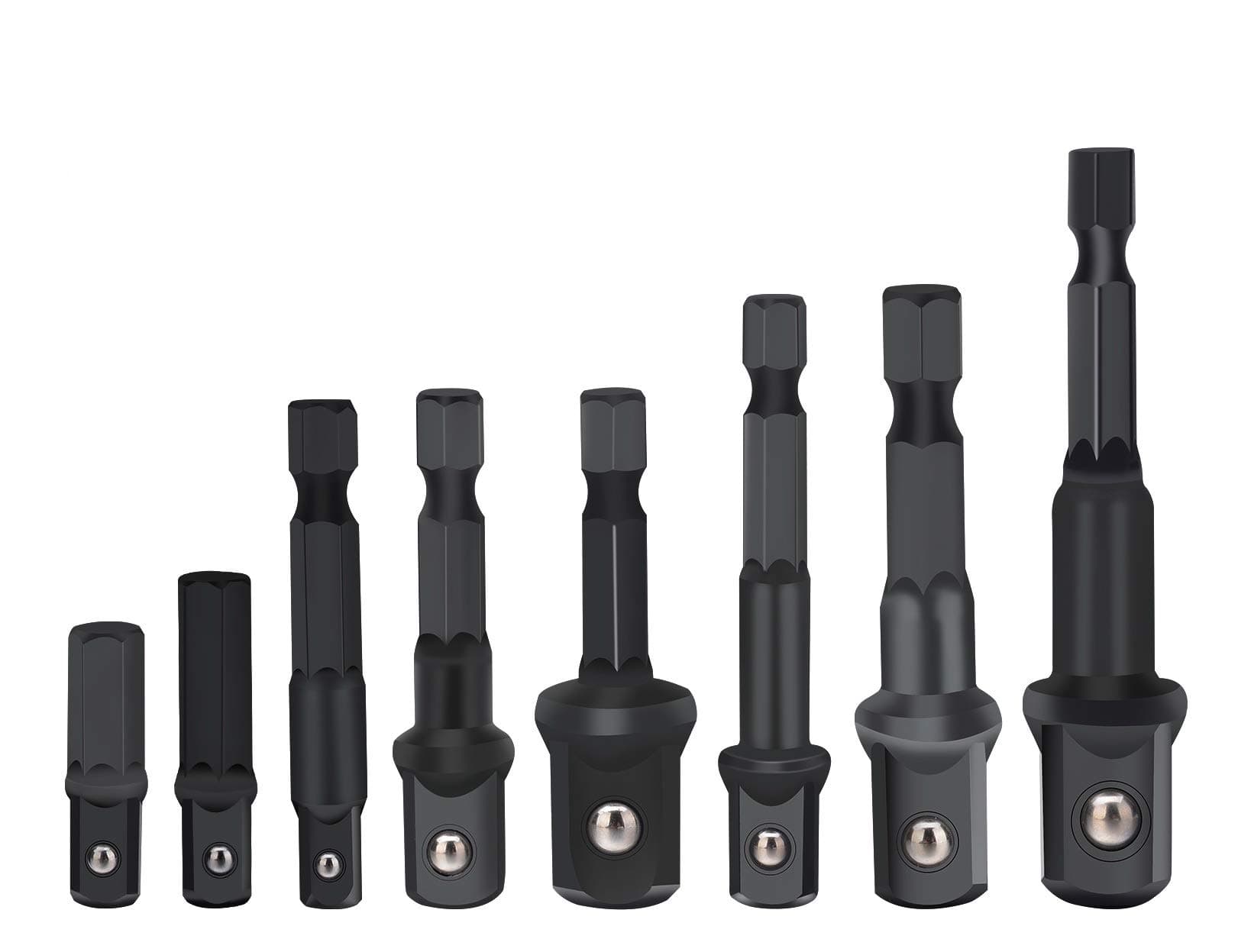 Drill Socket Adapter for Impact Driver with Hex Shank to Square Socket Drill Bits Bar Extension Set 8 Pieces