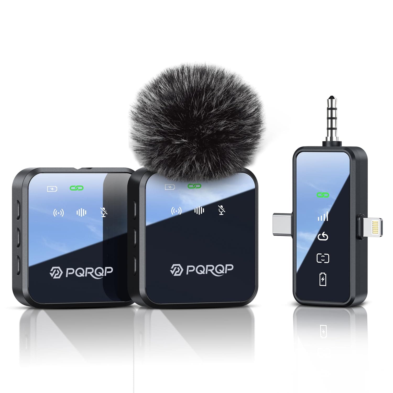 PQRQP 3 in 1 Microphone for iPhone/Android/Camera, Wireless Microphones, 328ft Transmission, 18H Battery Life, Mini Microphone for Record Interview, Vlogs, YouTube, Tiktok