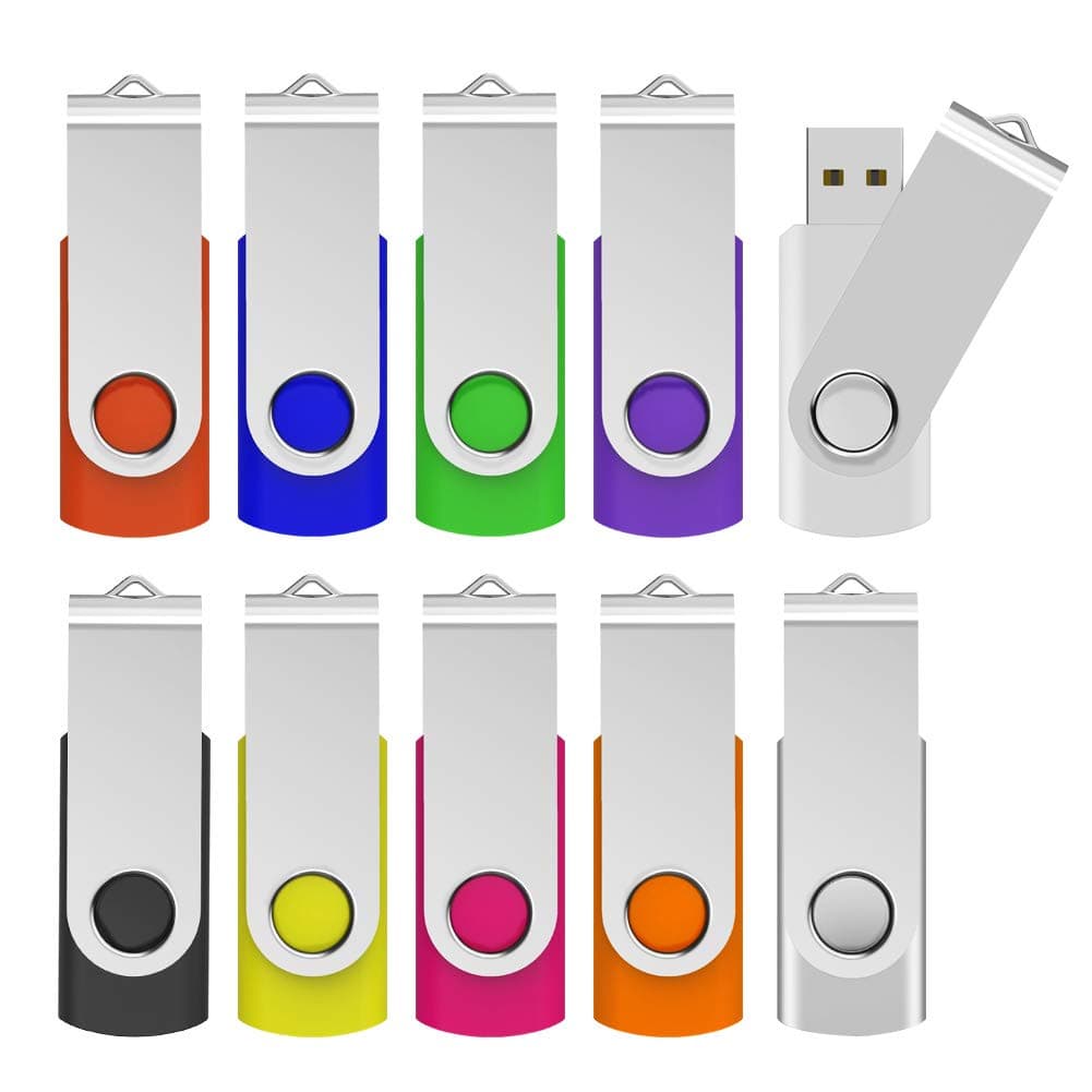 USB 3.0 Flash Drive KOOTION 10 Pack 32GB Thumb Drive 3.0 USB Stick Keychain Memory Stick Swivel Jump Drives, Mixcolors