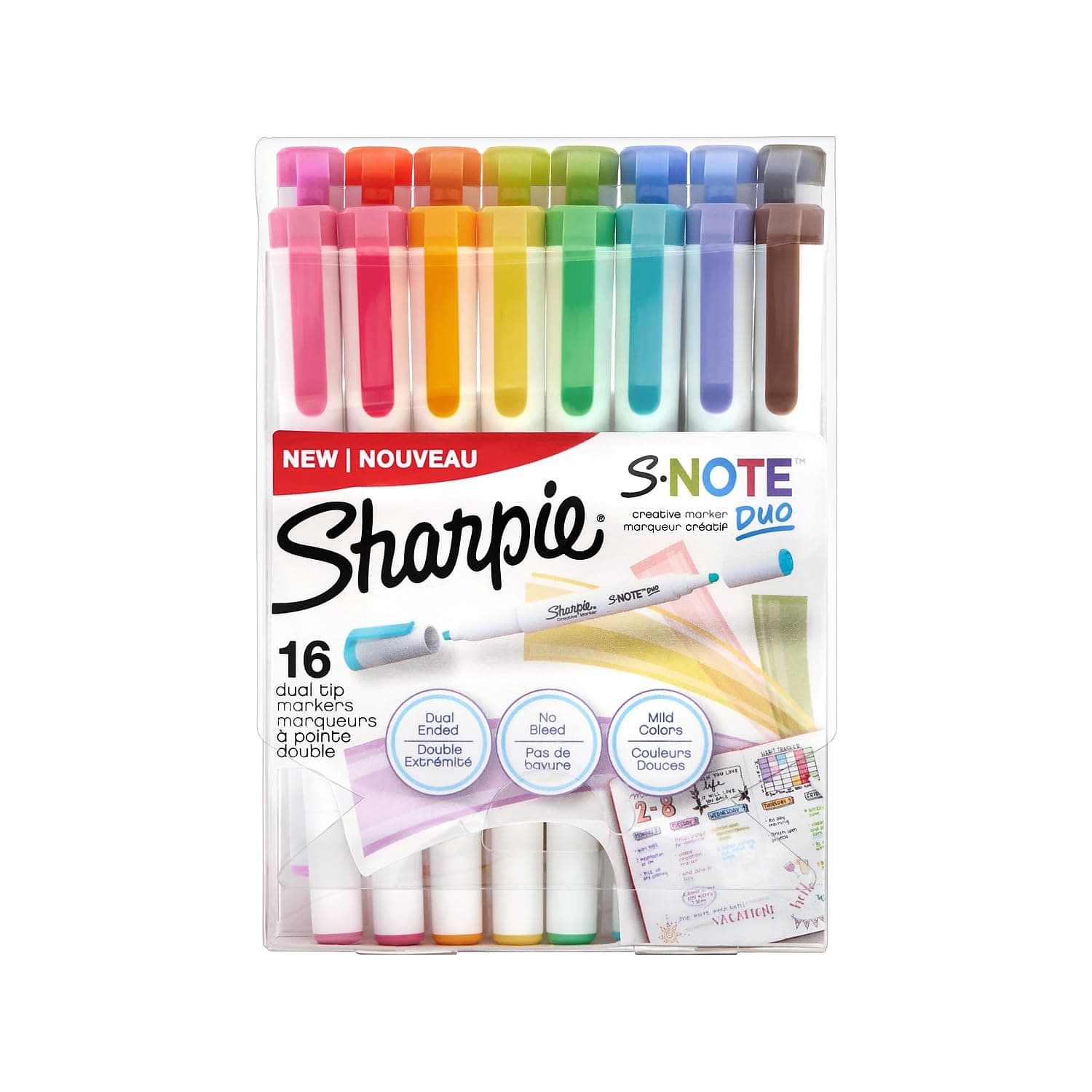 SHARPIE S-Note Duo Dual-Ended Creative Marker Set, Part Highlighter Marker, Part Art Marker, Assorted Colors, Fine and Chisel Tip Marker, Includes Stand-up Easel, 16 Count