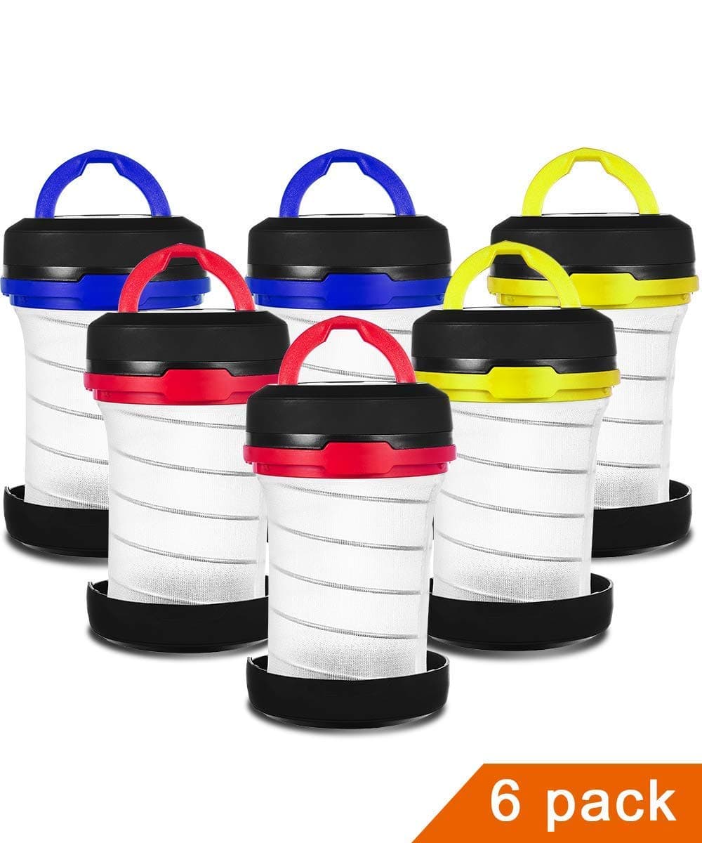 JEFAL 6 Pack Portable Mini Camping Lantern with LED Flashlights 2 in 1, 3-Lighting-Modes Survival Tool for Hiking, Camping, Emergency, Hurricane, Power Outage - Collapsible Mini Size - Battery Powered
