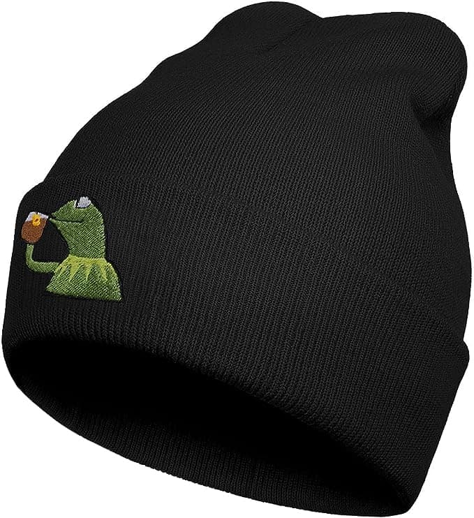 Black Embroidered Beanie Hats for Men Women-Winter Warm Stretchable Quackity Knit Cuffed Beanie Hats for Men Women