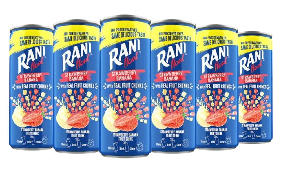 Float Strawberry Fruit Drink with Chunks | Refreshing Fruit Drink with Strawberry Chunks | PACK OF 6 (240ml Each) - CAN PACKAGING