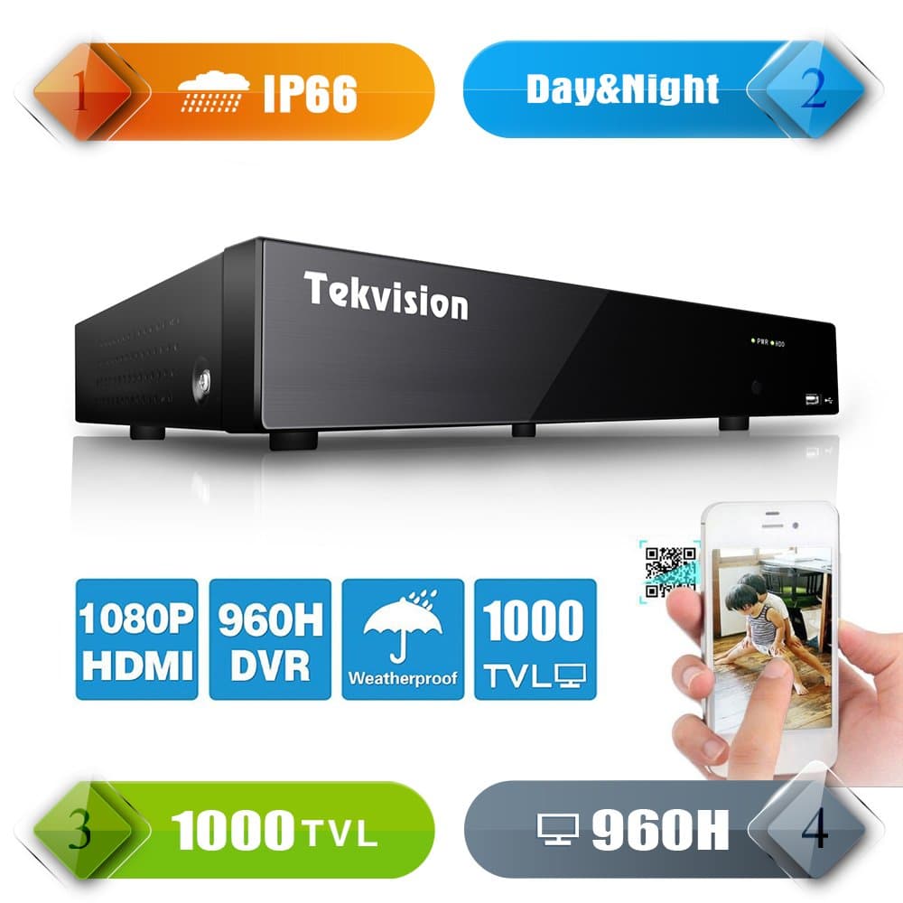 Tekvision 8CH CCTV Security Network Mobile 1000TVL 960H Motion Detection H.264 Digital Video Recorder QR Code scan Remote Access Real time Monitoring- HDD Drive and Cameras not Included