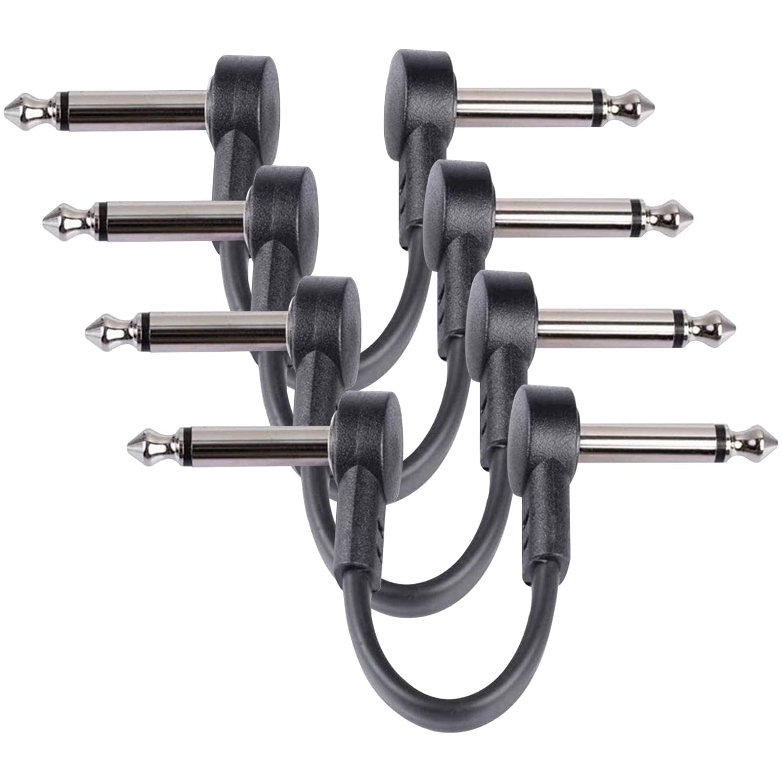 Guitar Patch Cables, Guitar Effect Pedal Noiseless Cable, Black (4 Pack, Black, 6 INCH)