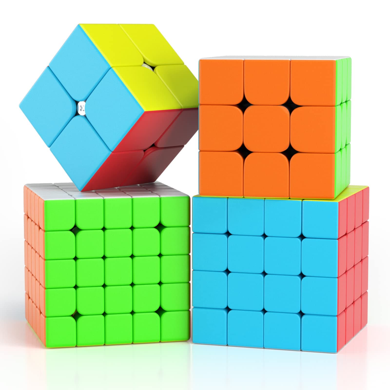 Speed Cube Set, 2X2 3X3 4X4 5X5 Speed Cube Stickerless Puzzle Cubes with Secret Tutorial Manual