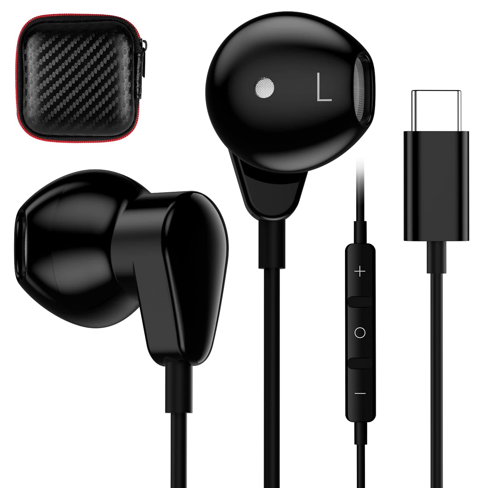 USB C Headphone for iPhone 16 Pro Max 16e 15 Plus for Samsung S25 S24 S23 FE S22 S21 A16 A53 A54 Galaxy Z Flip 6 Type C Earphone with Mic Control Noise Cancel Wired Earbuds for iPad 10 11 Pixel 7 8 9