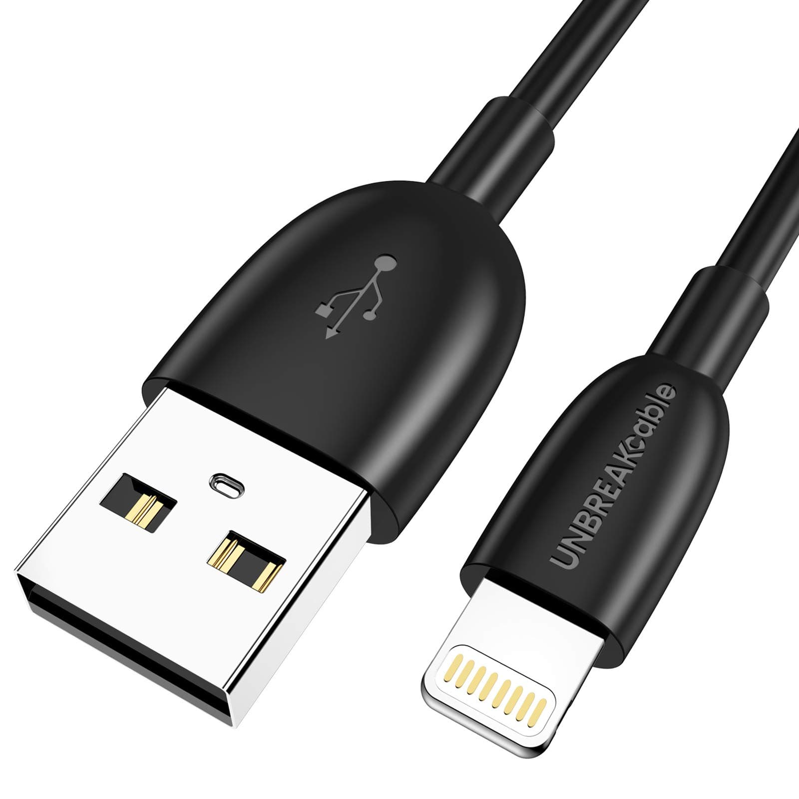 UNBREAKcable Lightning Cable iPhone Charger USB - Fast Charging Cable [Apple MFi Certified] Compatible with iPhone 11 Pro XS XS Max X XR 8 Plus 7 Plus 6s 6 Plus 5s 5, iPad, iPod - Black 3.3ft/ 1M