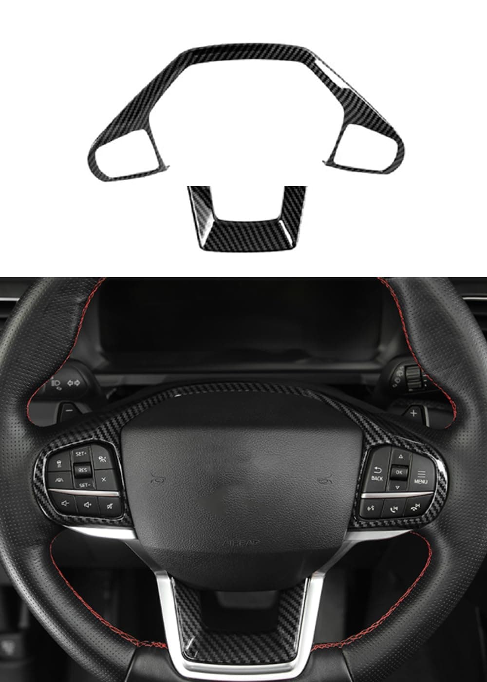 Flash2ning Carbon Fiber Pattern Interior Steering Wheel Trim Panel Cover compatible for Ford Explorer 2023 2022 2020 2021. Fit for Explorer Accessories ABS Plastic, Set of 2