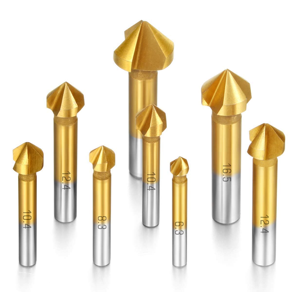 Camtek 8 pcs HSS Countersink Drill Bit Set 90 Degree Countersink Bits Titanium Chamfer Cutter Mill Drill Bits