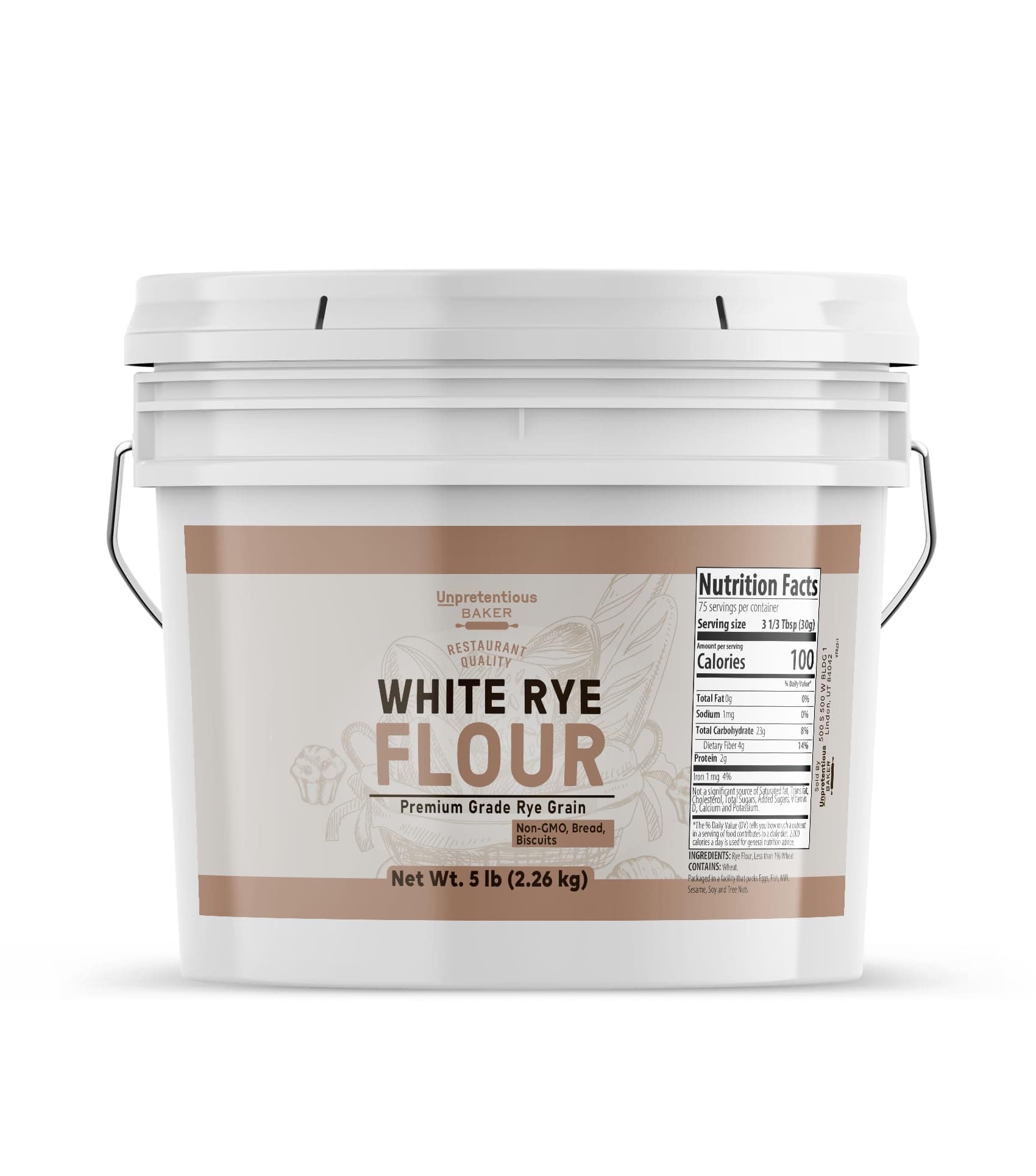 Baker White Rye Flour, Non-GMO, Bread, Biscuits & Baked Goods (1 Gallon)