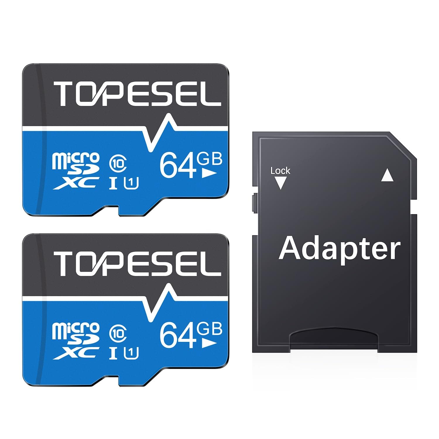 TOPESEL 64GB Micro SD Card 2 Pack Memory Cards UHS-I TF Card Class 10 for Camera/Phone/Dash Cam/Tablet/PC/Computer(2 Pack U1 64GB)