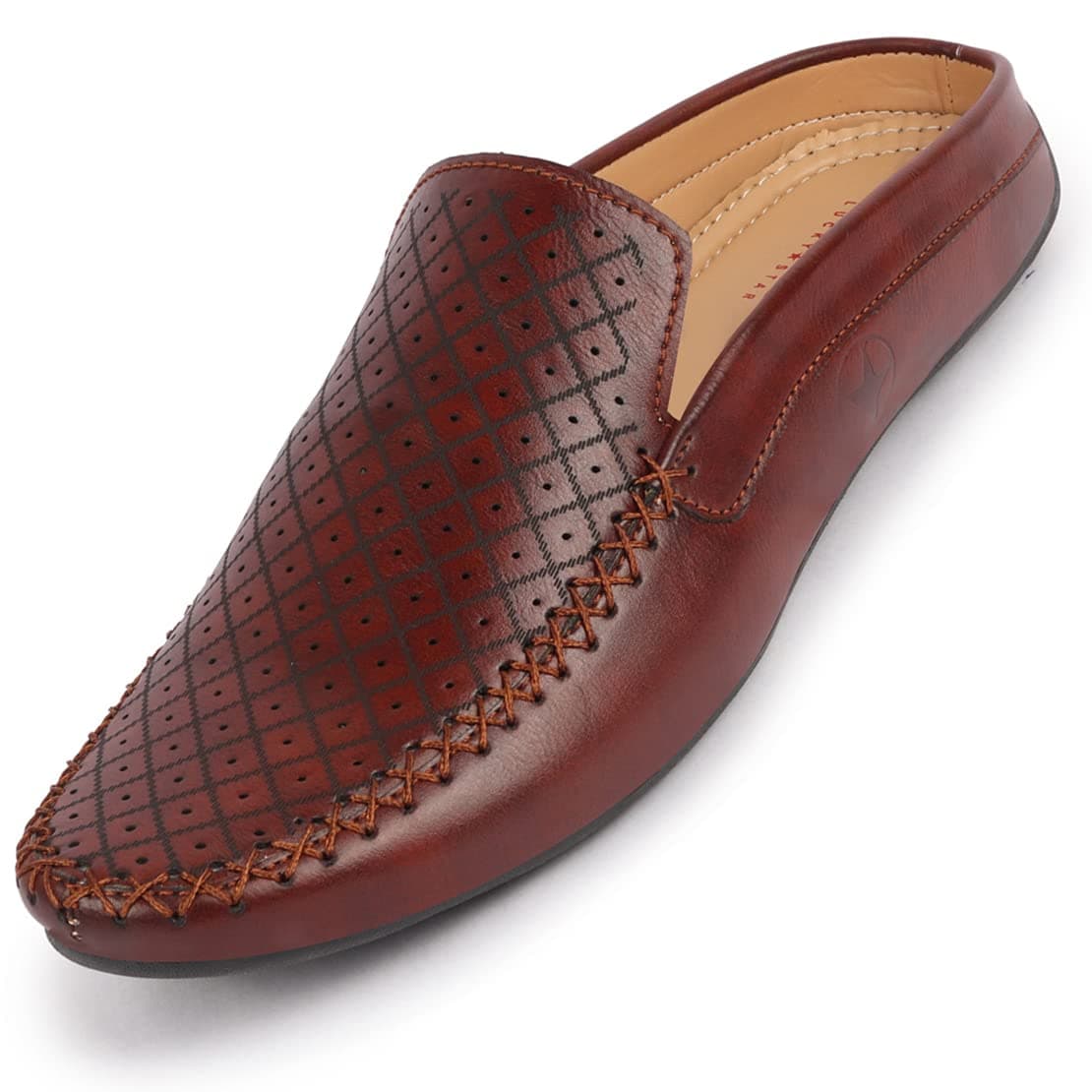 FAUSTO Men's Stitched Block Pattern Back Open Slip On Loafer Shoes (6-13 UK)