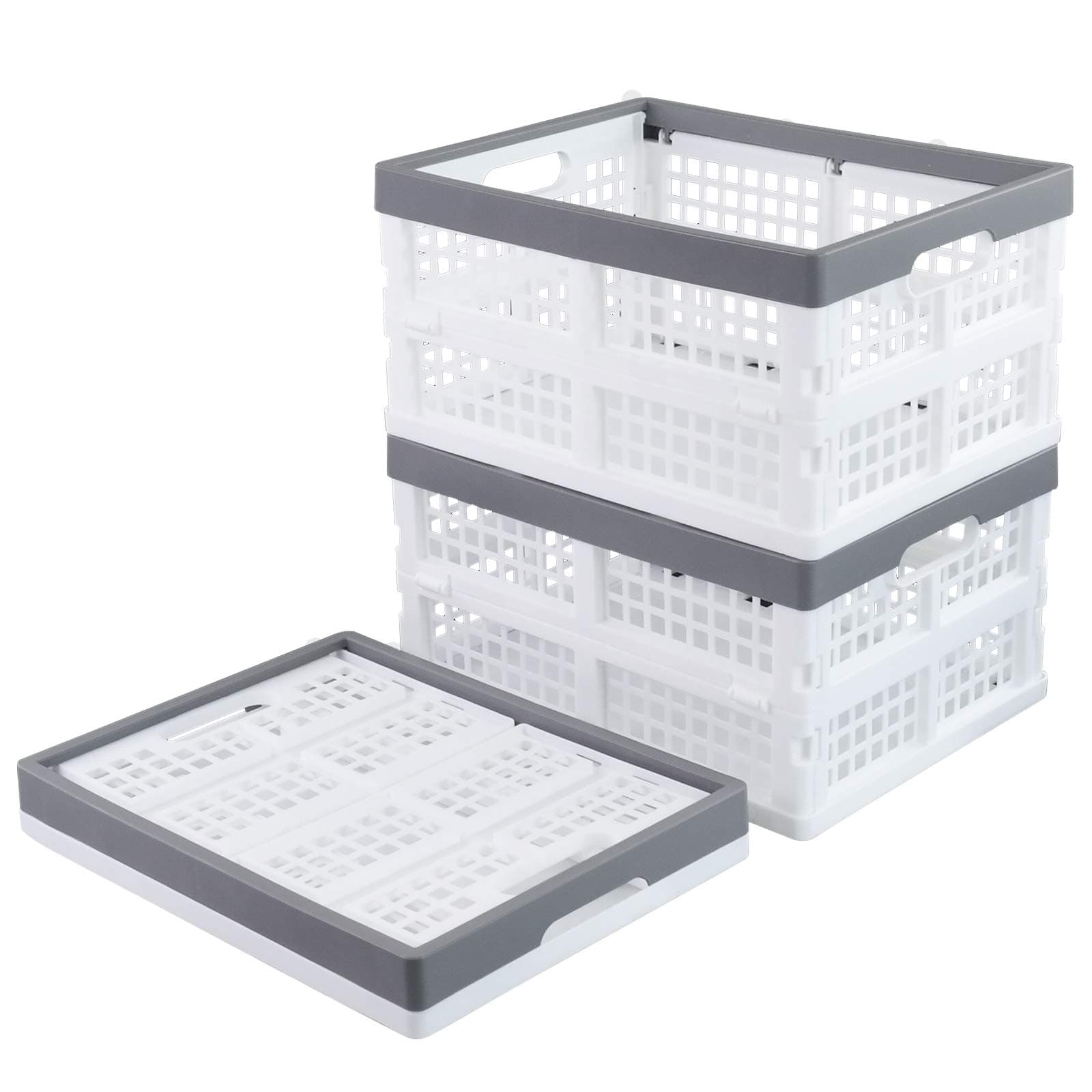 Kiddream 2-pack Collapsible Shopping Baskets with Handles, Plastic Folding Storage Crates