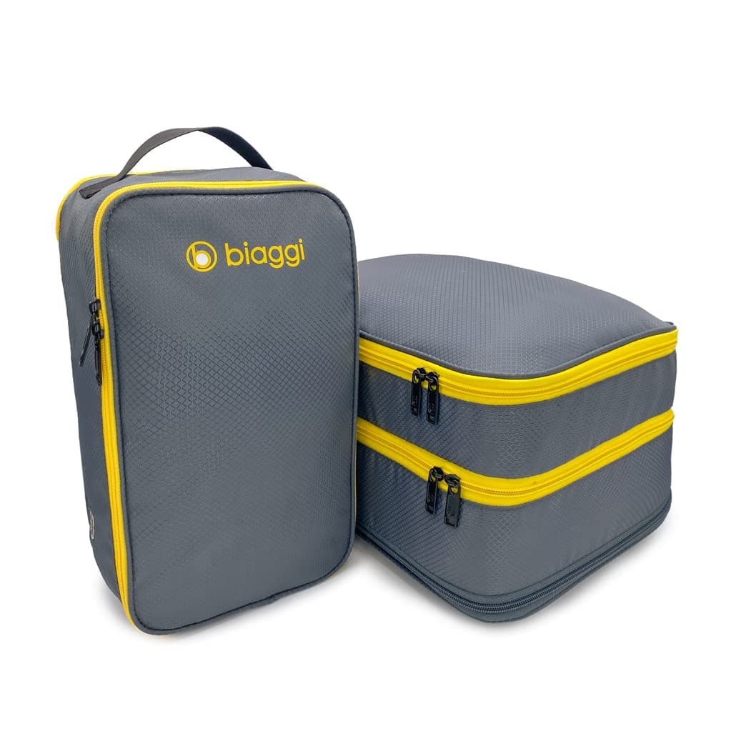 Biaggi Double Deck Compression Packing Cube –2-in-1 Expandable Travel Organizer with Integrated Shoe Cube Compartment – Lightweight Packing for Carry-On or Suitcase