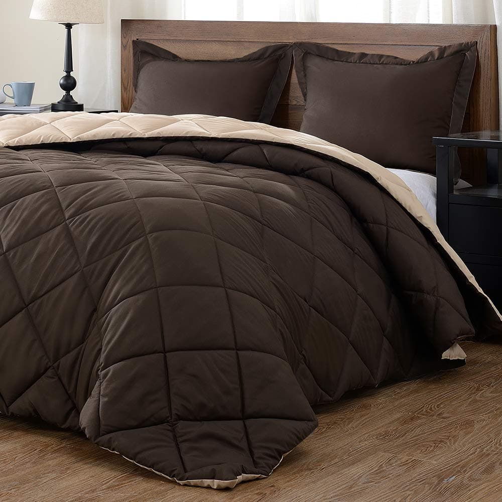 Reversible Comforter Down Alternative 1 Pc Comforter (Spanish Brown/Chatham Tan, California Queen (90'' x 90'') 1 Pc) 1000 Tc Soft Cotton