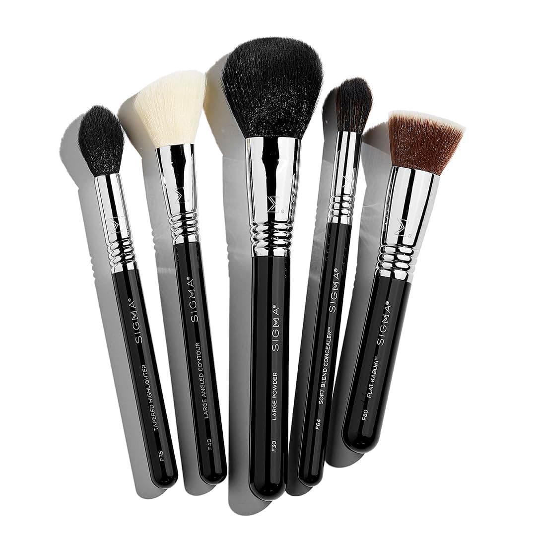 Sigma Beauty Makeup Brush Set – Set of 5 Classic Makeup Brushes for Full Face, Professional Makeup Brushes for Foundation, Concealer, Blush/Powder, Contour, and Highlight (5 pcs)