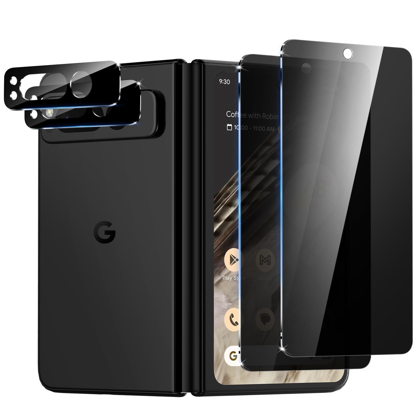 [2+2Pack] for Google Pixel Fold Privacy Screen Protector and Tempered Glass Camera Lens Protector, Anti-Scratch, No Bubbles, Anti-Spy