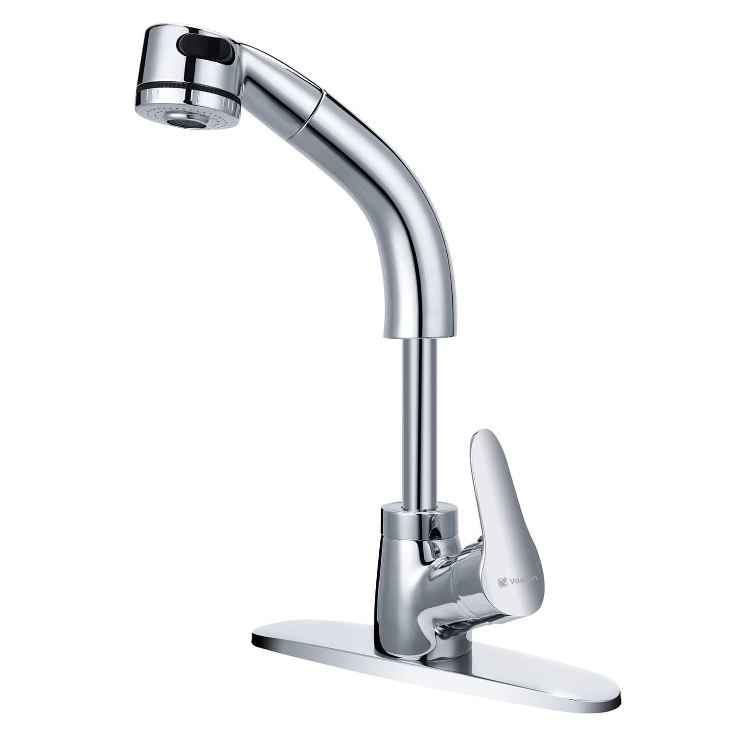 Voolan Kitchen Faucets with Pull Down Sprayer, Dual Water Functions Lift Type Kitchen Sink Faucet with Deck Plate, Chrome Finish, Single Handle