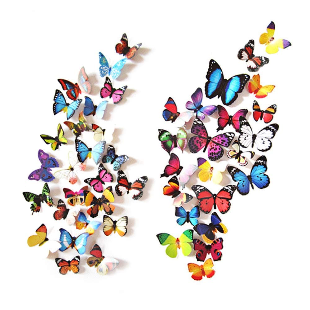 80pcs Butterfly Wall Decor - Plastic Butterflies Wings Foldable Removable Waterproof Reusable Mural Wall Stickers for Home Room Bedroom Party Wedding Christmas Decorations